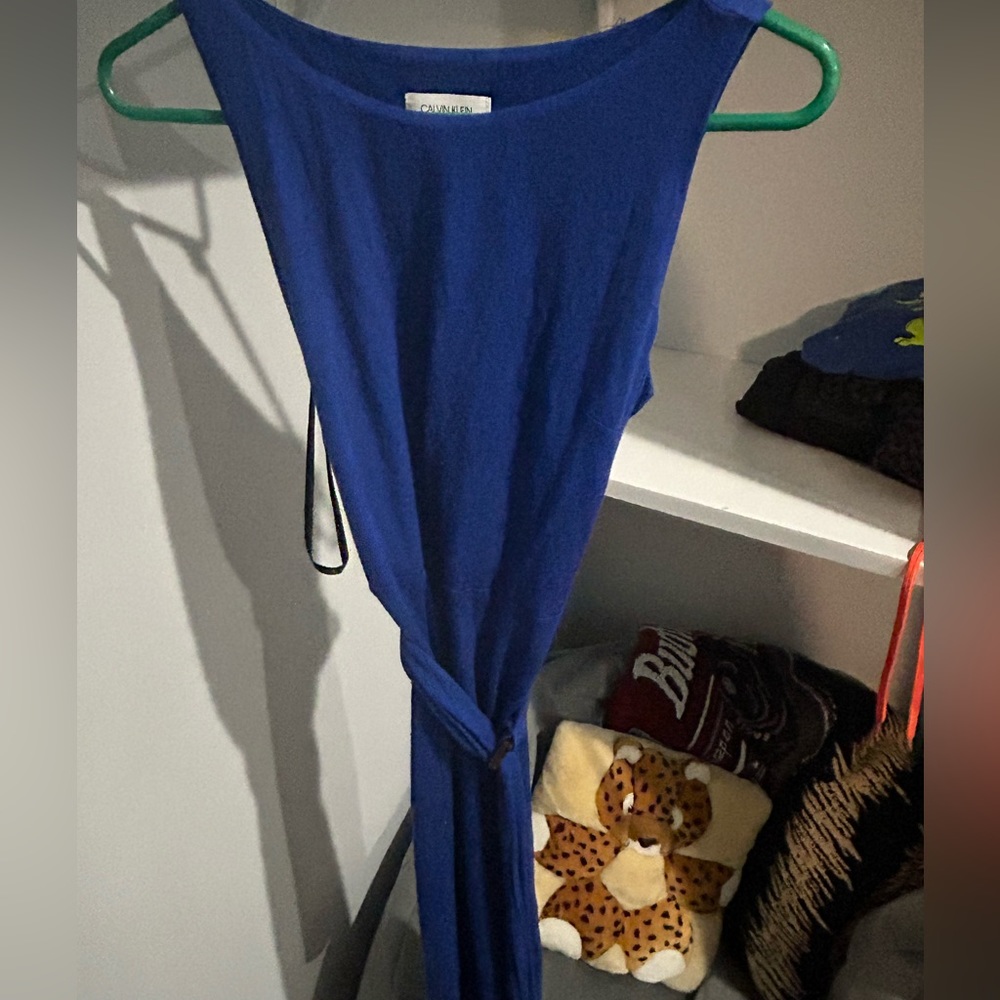 Calvin Klein Blue Fitted Dress w/ tiger colored “buckle”